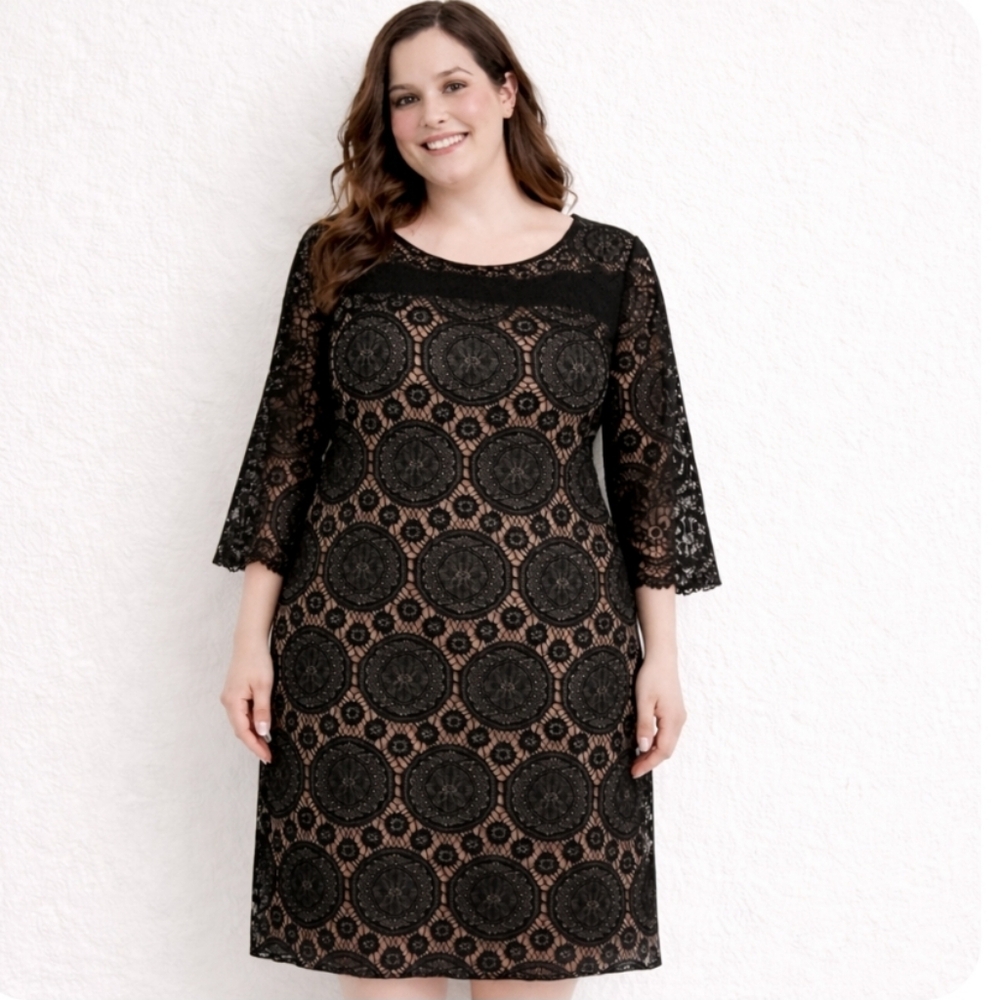 Tacera | Black Lace Midi Dress Quiet Luxury Plus Size